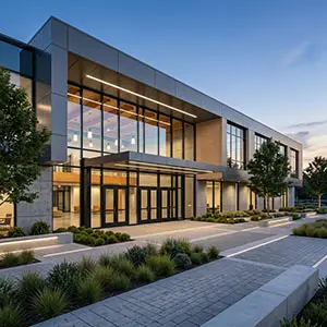 Hospitality campus entrance with Nixa access systems