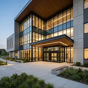 Educational campus building entrance with Nixa access systems
